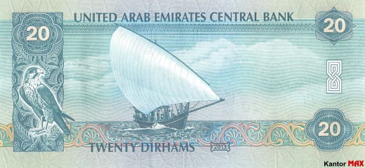 Tył banknotu 20 dirhamów AED 2015 r.
