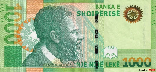 Przód banknotu 1000 lek albańskich z 2021 r.