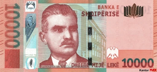Przód banknotu 10.000 lek albańskich z 2021 r.