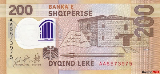 Tył banknotu 200 lek albańskich z 2019 r.