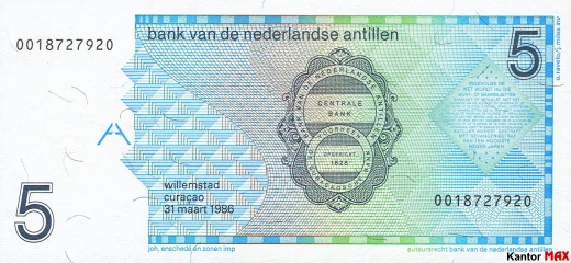 Back of the 5 Netherlands Antillean guilders banknote 1994