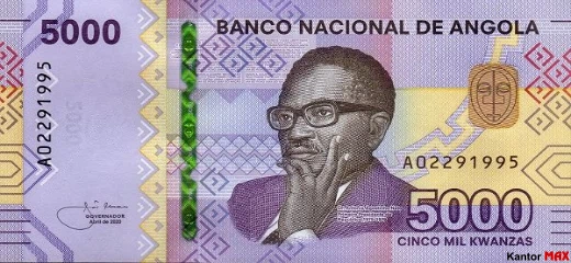 Przód banknotu 5000 kwanz angolskich 2020 rok