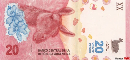 Przód banknotu 20 peso argentyńskie z 2017 roku