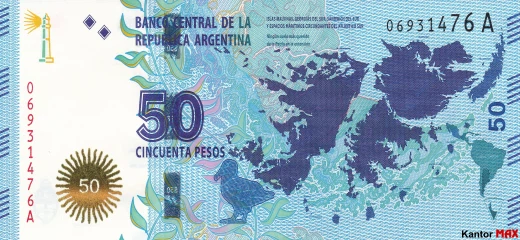 Przód banknotu 50 peso argentyńskich 2015 rok