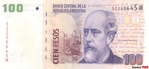 Przód banknotu 100 peso argentyńskich seria T