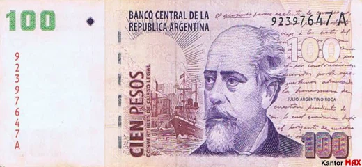 Przód banknotu 100 peso argentyńskich seria S