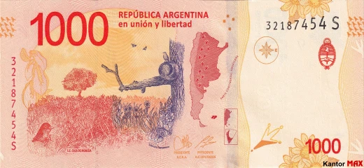 Tył banknotu 1000 peso argentyńskich z 2017 r