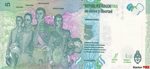 Tył banknotu 5 peso argentyńskie z 1999 roku