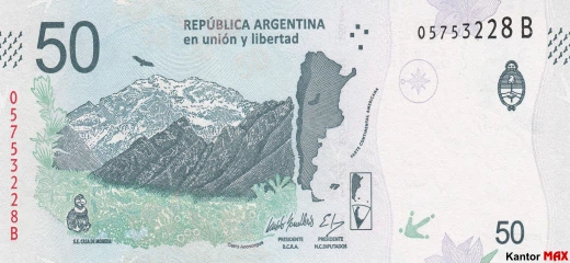 Tył banknotu 50 peso argentyńskich 2018 rok