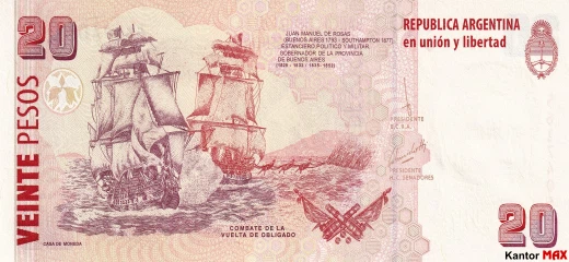Tył banknotu 20 peso argentyńskie z 2000 roku