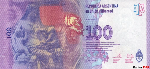 Tył banknotu 100 peso argentyńskich seria B