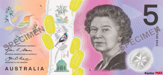 Przód 5 dolarów australijskich 2016 rok