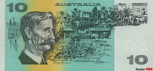 Przód wycofanego banknotu 10 dolarów australijskich edycja 1966 roku