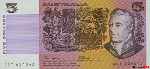 Przód wycofanego banknotu 5 dolarów australijskich edycja 1967 roku