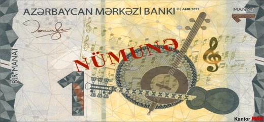 Przód banknotu 1 manat edycja z 2023 roku