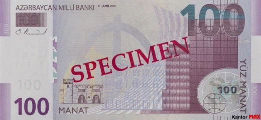 Przód banknotu 100 manatów edycja z 2005 roku