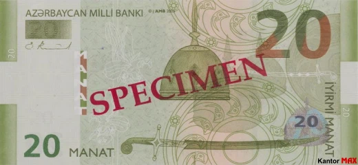 Przód banknotu 20 manatów emisja z 2006 roku