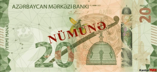Przód banknotu 20 manatów emisja z 2022 roku