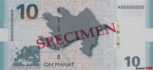 Tył banknotu 10 manatów azerbejdżańskich z 2006 roku
