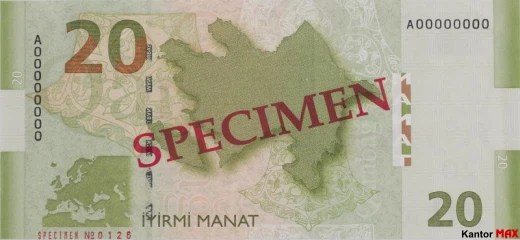 Tył banknotu 20 manatów emisja z 2006 roku
