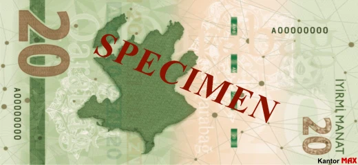 Tył banknot 20 manatów emisja z 2022 roku