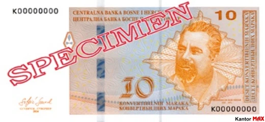 Przód banknotu 10 marek Federacji Bośni i Hercegowiny z 2024 roku