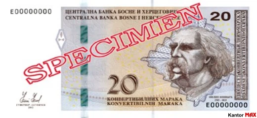 Przód banknotu 20 marek Republiki Serbskiej z 2012 roku