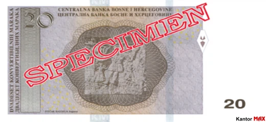 Tył banknotu 20 marek Federacji Bośni i Hercegowiny z 2024 roku