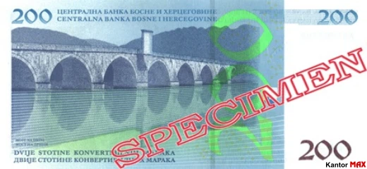 Tył 200 marek bośniackich z 2022 roku