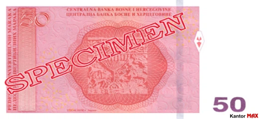 Tył banknotu 50 marek Federacji Bośni i Hercegowiny z 2024 roku