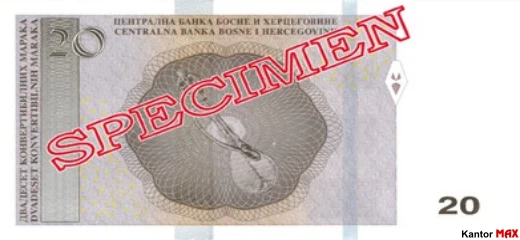 Tył banknotu 20 marek Republiki Serbskiej z 2012 roku