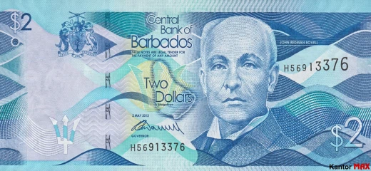 Przód banknotu 2 dolary barbadoskie seria 2013
