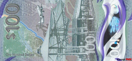 Tył banknotu polimerowego 100 dolarów barbadoskich seria 2022