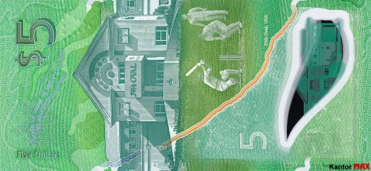 Tył banknotu polimerowego 5 dolarów barbadoskich seria 2022