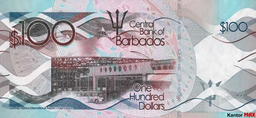 Tył banknotu 100 dolarów barbadoskich seria 2013
