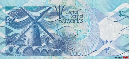 Tył banknotu 2 dolary barbadoskie seria 2013