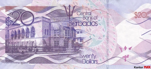 Tył banknotu 20 dolarów barbadoskich seria 2013