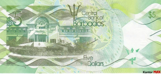 Tył banknotu 5 dolarów barbadoskich seria 2013