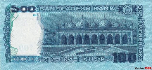 Tył banknotu 100 tak bengalskich 2021 rok