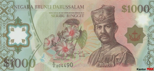 Przód banknotu polimerowego 1000 dolarów brunejskich 2006 rok