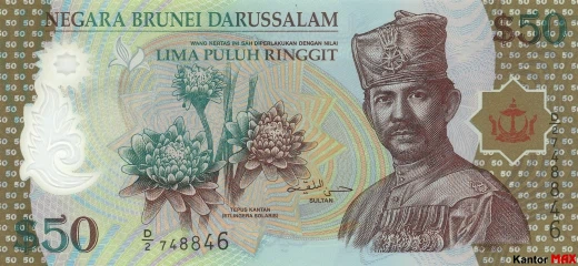Przód banknotu polimerowego 50 dolarów brunejskich 2004 rok