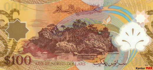 Tył banknotu polimerowego 100 dolarów brunejskich 2004 rok