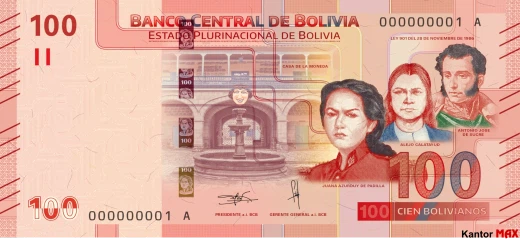 Przód banknotu 100 boliviano seria 1