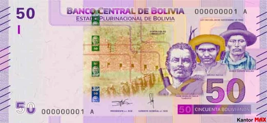 Przód banknotu 50 boliviano seria 1
