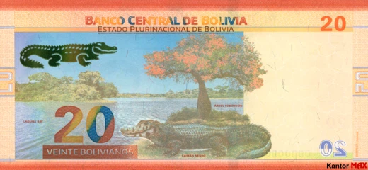Tył banknotu 20 boliviano seria 1