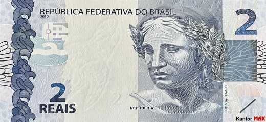 Przód banknotu 2 reale brazylijskie edycja 2016 rok