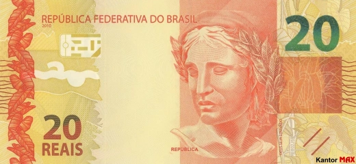 Przód banknotu 20 reali brazylijskich edycja 2012-2022 rok