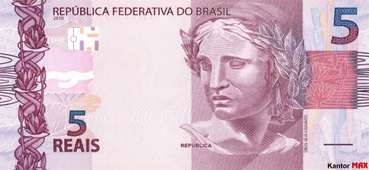 Przód banknotu 5 reali brazylijskich edycja 2013-2023 rok