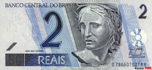 Przód banknotu 2 reale brazylijskie edycja 2001-2009 rok