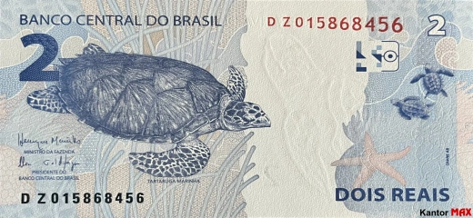 Tył banknotu 2 reale brazylijskie edycja 2016 rok